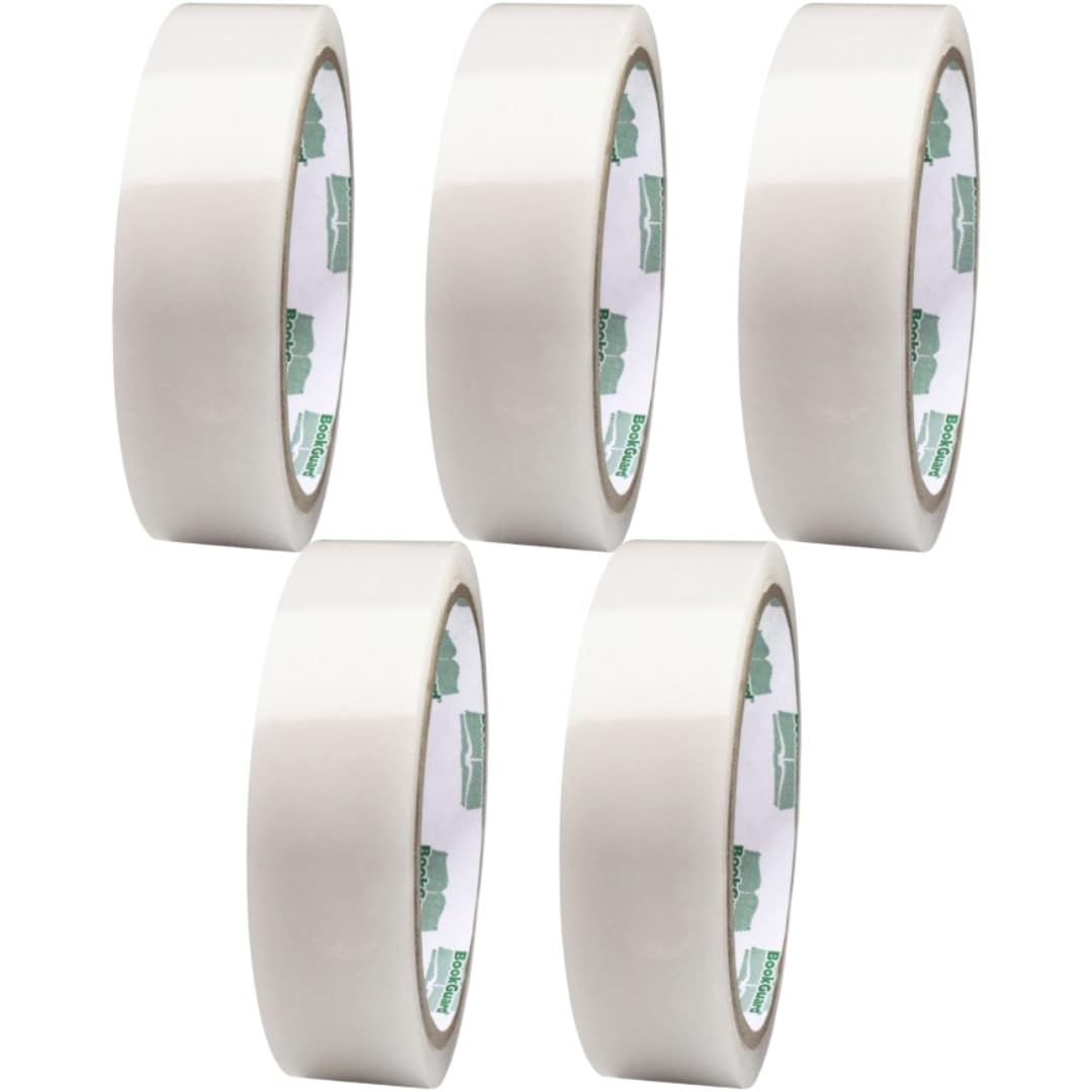 BookGuard 1.5 Inch Transparent Bookbinding Tape, Ideal for Book Repair and Library Supplies, Stretchable and Clear - 15 Yards Librarian Tape Clear - Case of 5