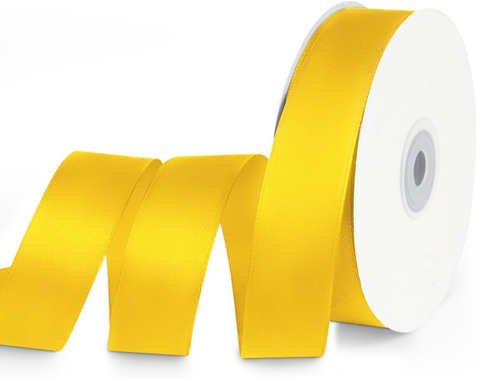 1" x 50 Yards Satin Ribbon - Yellow Silk Ribbon with Spool - Ideal for Gift Wrapping, Floral Bouquets, Crafts, Wedding Party Decorations, Christmas and Sewing Projects