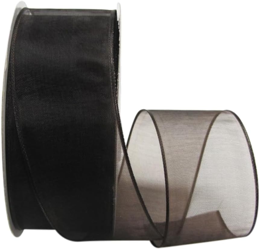 Ribbon Bazaar Sheer Organza Wired Ribbon - 100% Polyester Wire Edged Ribbon for Floral Decor, Table Arrangements, Apparel Embellishment & More - 2-1/2" Brown 50yd