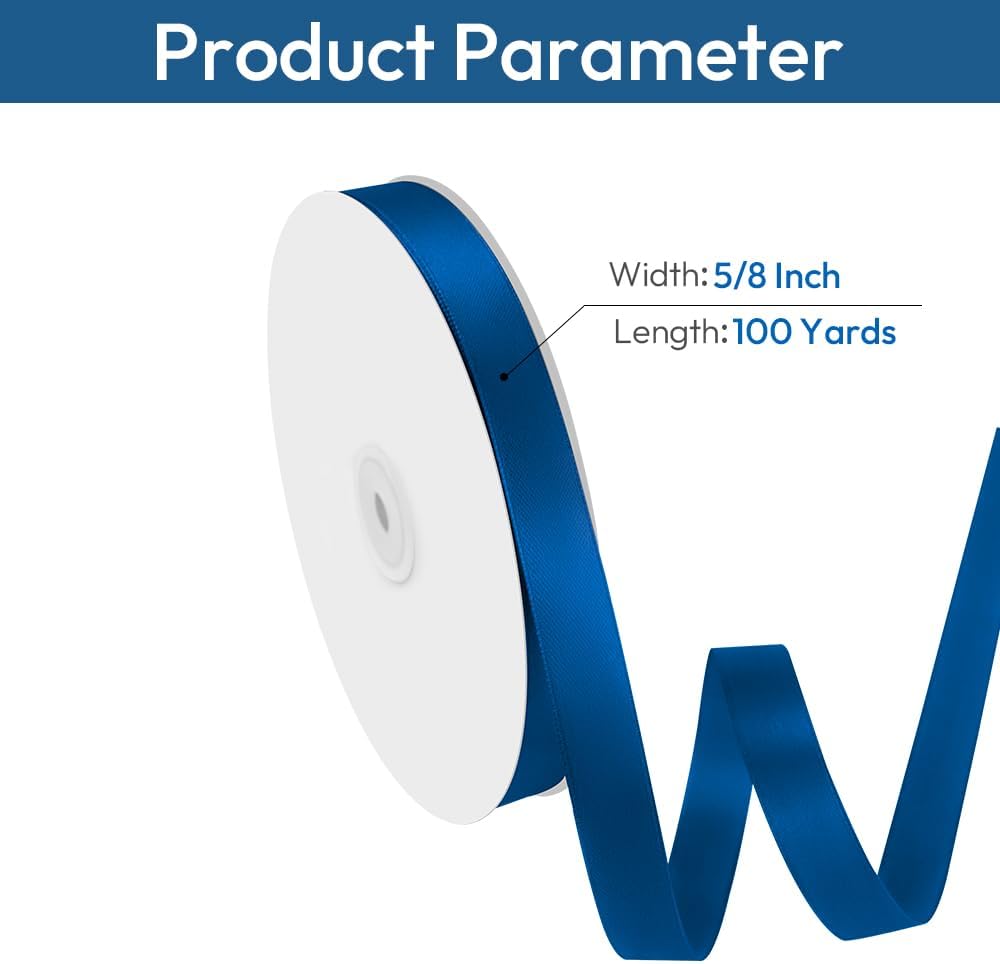 5/8" Width x 100 Yards Satin Ribbon, Navy Blue Ribbon Perfect for DIY Craft, Bows, Gift Wrapping, Flower Bouquet, Valentine's Day, Christmas and Party Decoration