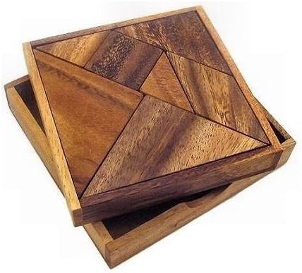 Tangram Wooden Puzzle Geometry Game, with 48 Silhouette Tangrams Challenge Booklet
