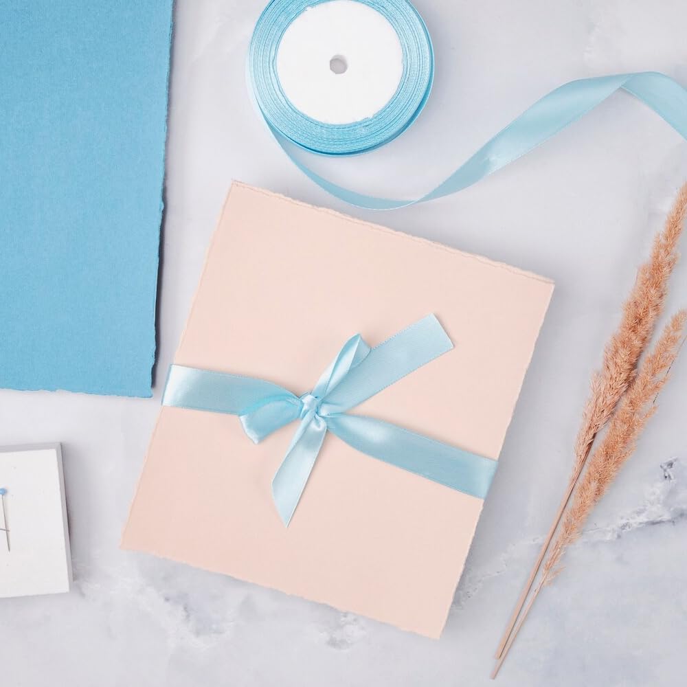 3/8" Width x 50 Yards Satin Fabric Ribbon, Light Blue Ribbon Perfect for DIY Bows, Swags, Gift Wrapping, Craft, Flower Bouquet，Christmas and Party Decoration