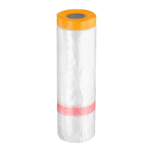 HARFINGTON Pre-Taped Masking Film 126" x65.6ft Double Adhesive Tape and Drape Painters Plastic Drop Cloth Film with Tape Plastic Sheeting for Automotive Painting Covering