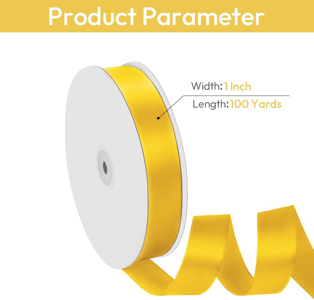 1" Width x 100 Yards Satin Ribbon, Yellow Ribbon Perfect for DIY Craft, Bows, Gift Wrapping, Flower Bouquet, Valentine's Day, Christmas and Party Decoration