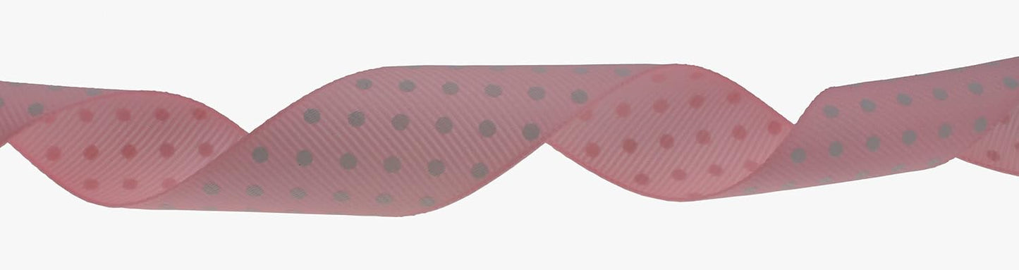 Polka Dot Grosgrain Ribbon 25 Yard Each Roll 100% Polyester (1", Pink)