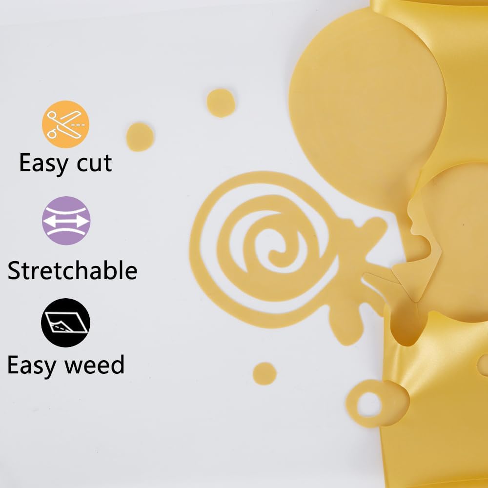 Guangyintong Heat Transfer Vinyl Rolls, 12" x 12ft Golden HTV for T-Shirts, Matte Surface Iron on Vinyl for All Cutter Machines, Easy to Cut & Weed for Heat Vinyl DIY Design