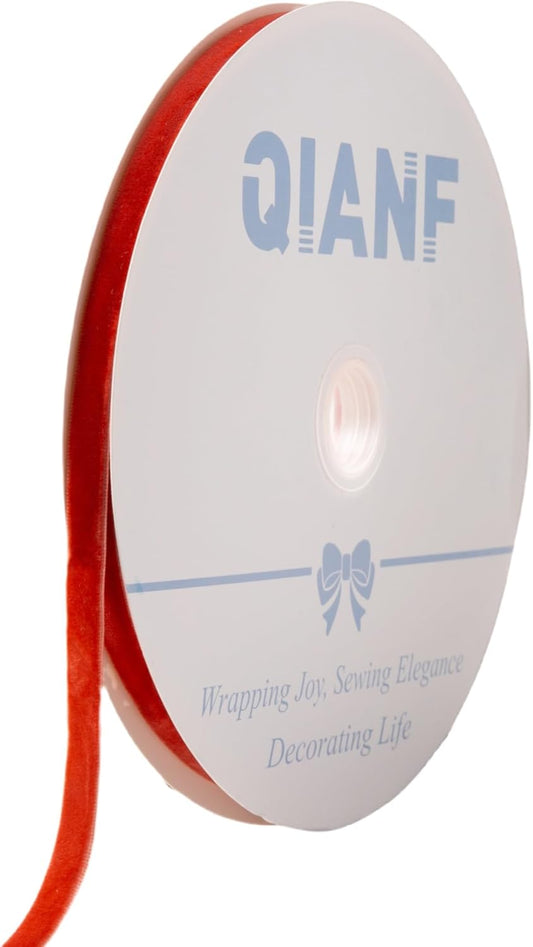 Vintage Terracotta Velvet Ribbon Christmas Ribbon for Gift Wrapping Crafts Christmas Tree Ornaments Garland Decorations, 3/8 Inch X 25Yd