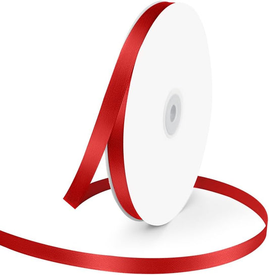 3/8" Wide x 100 Yards Single Face Polyester Satin Ribbon, Satin Ribbon for Crafts, Gift, Hair Bows, Wedding Party Decoration, Bow Making & Other Projects (Red)