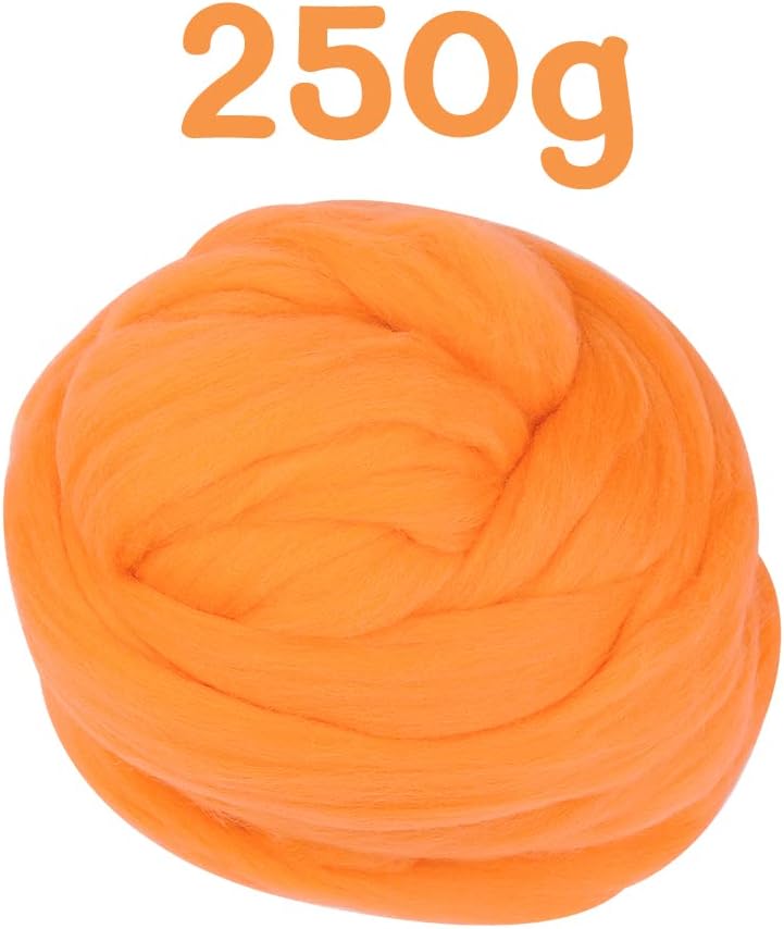 Wool Roving Bulk - 8.82oz Super Wool Chunky Yarn, Wool Roving Top for Needle Felting, Soft Felting Wool Supplies for Hand Spinning, Blending, Weaving and DIY Craft (Dark Orange)
