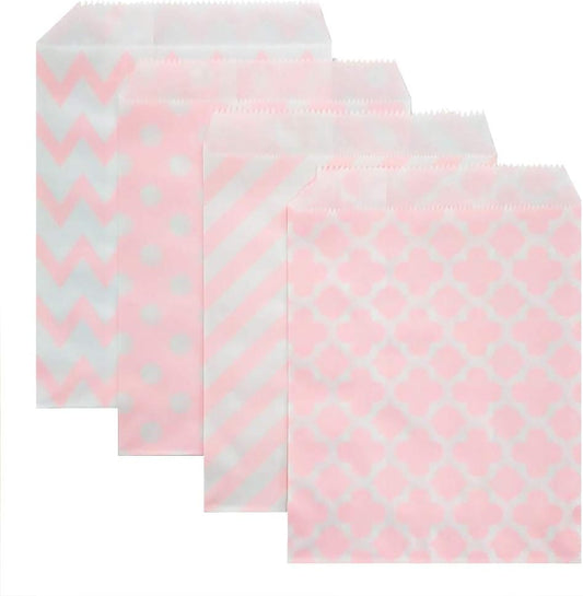 KEYYOOMY 100 Pcs Light Pink Candy Buffet Bags Small Cookie Bags Polka Dot Paper Treat Bags for Wedding Birthday Party (5 inch x 7 inch)