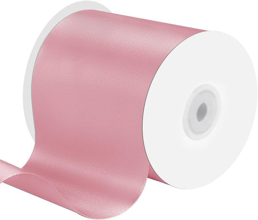 4 Inches x 25 Yards Polyester Satin Ribbon, Solid Color White Satin Ribbon for Crafts, Gift Wrapping, Hair Bows, Wedding Party Decoration, Bow Making (Pink)