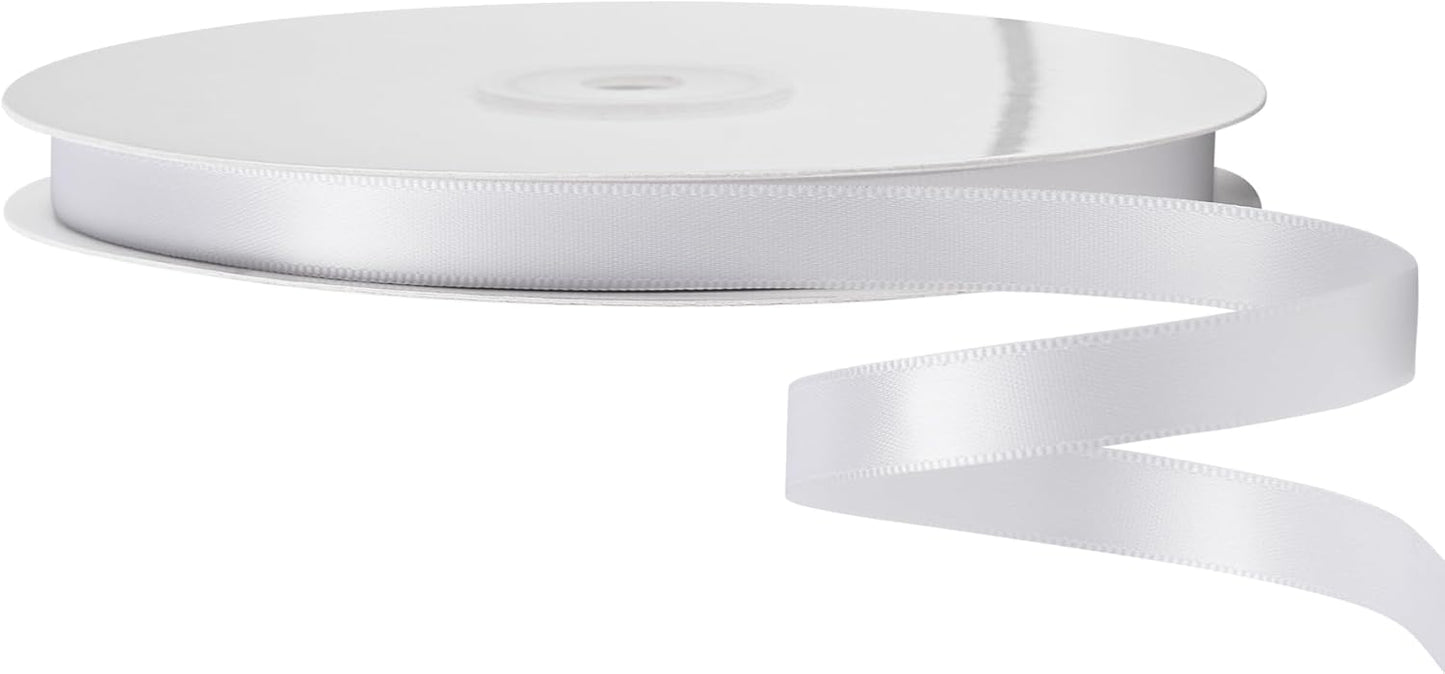 LIUYAXI White Double Faced Satin Ribbon, 3/8" X Continuous 25 Yards, Ribbons Perfect for Gift Wrapping Bows Bouquet Wedding Decor DIY Craft and More