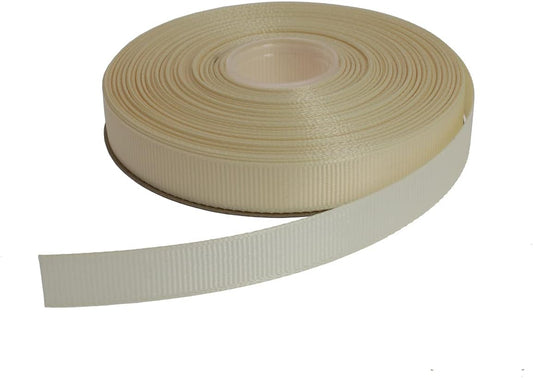 Solid Grosgrain Ribbon 25 Yard Each Roll 100% Polyester Woven Edge (1/2", Beige)
