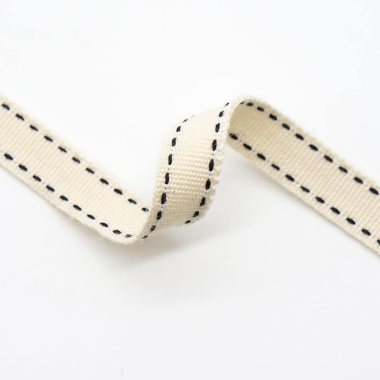 CT CRAFT LLC Ivory Cotton Black Stitched Ribbon 3/8" x 10 Yards for Home Décor Gift Present Wrapping DIY Crafts Birthday Wedding Bouquet Christmas