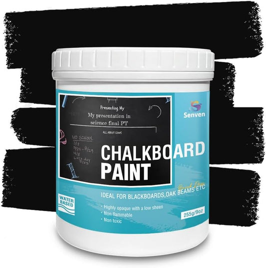Chalkboard Paint Black Chalk Board Paint for Wood, Metal, Glass, Wall, Plaster Boards Sign, Frame Any Surface Black Matte Finish, Acrylic Non-Toxic, Quick-Dry - 250g, 9oz, Cover 35 sf