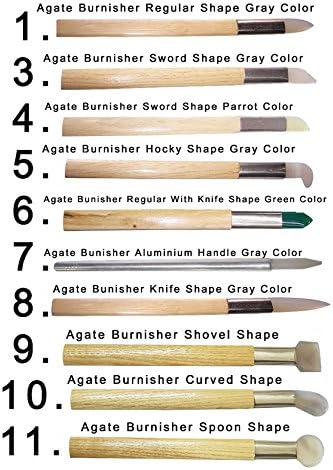 UJ Ramelson Agate Bezel Burnisher for Stone Setting, Jewelry Making, Metal Clay Burnishing and Polishing, Gold and Silver Leaf, Bookbinding Tools, Set of 10, Includes Leather Tool Roll