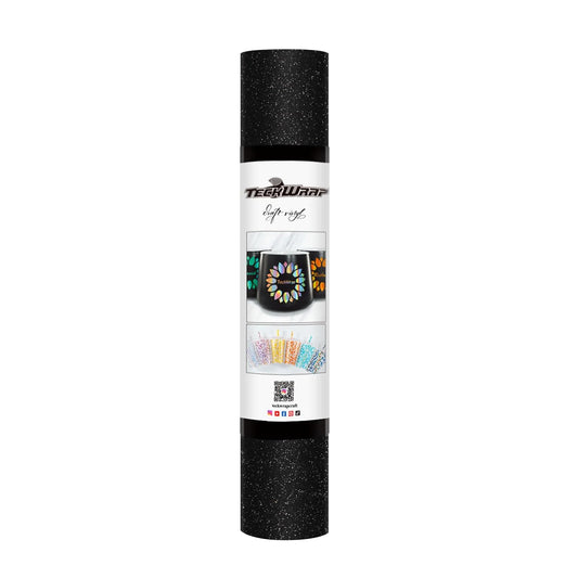 TECKWRAP Black Glitter Vinyl Permanent – Shimmer Vinyl Adhesive Vinyl Roll 1ft x 5ft, Glitter Black Vinyl for DIY Crafts Designs