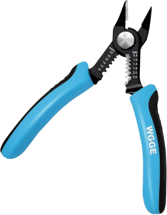 WGGE Wire Cutters Precision Flush Pliers with Supplementary Stripping, Cutting Pliers, Handy and Slim Diagonal Cutters, Ultra Sharp Wire Cutter, 10-20AWG wire stripper (6 inch)