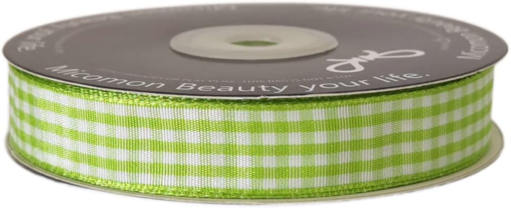 Apple Green Light Green Gingham Plaid Checked Ribbon 25 Yards Each Roll 100% Polyester (5/8",Apple.Green)