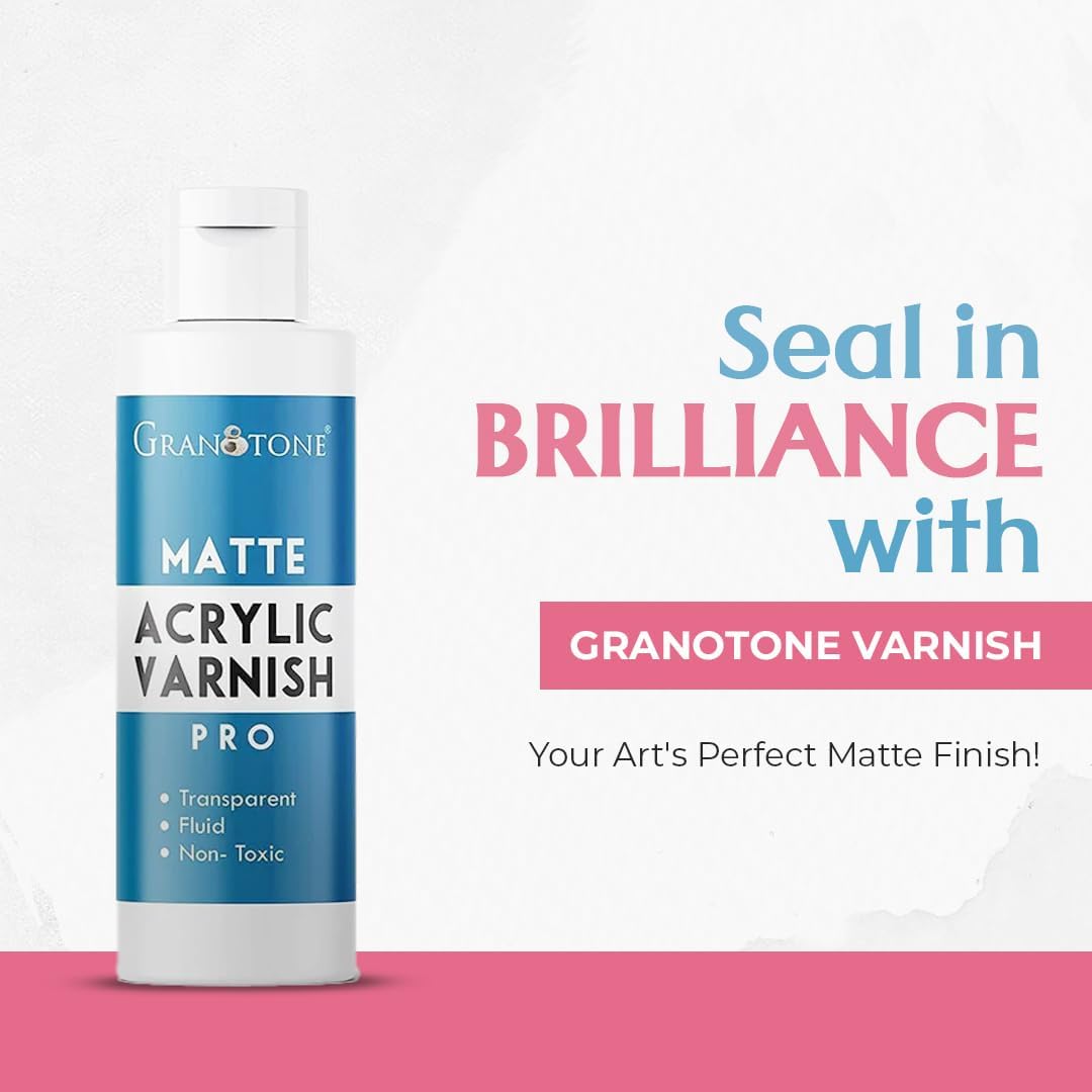 GRANOTONE Acrylic Artist's Varnish | Matte Finish | Non-Yellowing | Non-Toxic | Anti-Crazing Formula | for Pro Artists, Hobby Painters & Kids | Made in India | 200 ML (6.76 fl oz)