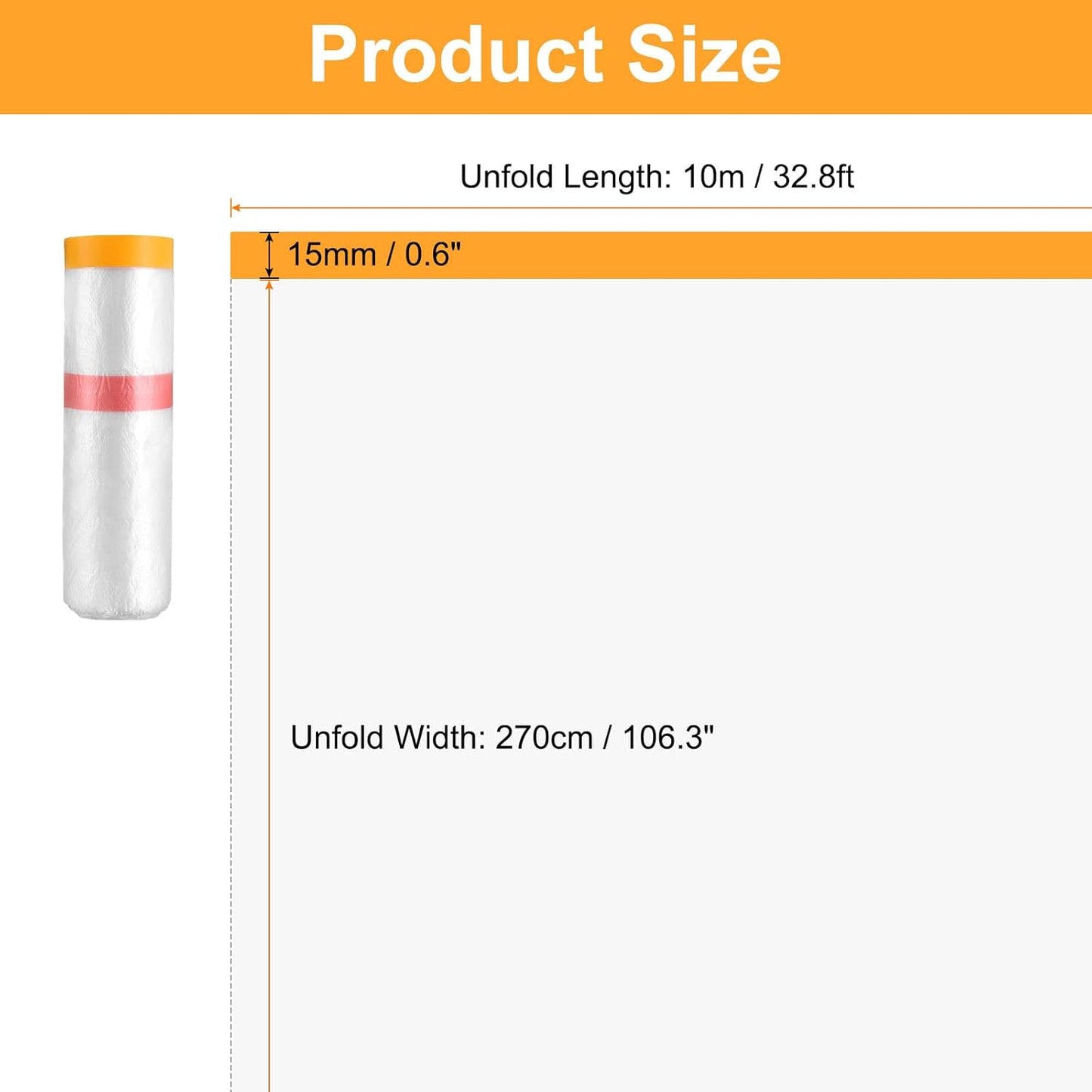 HARFINGTON 3 Rolls Pre-Taped Masking Film 106.3" x32.8ft Double Adhesive Tape and Drape Painters Plastic Drop Cloth Film with Tape Plastic Sheeting for Automotive Painting Covering
