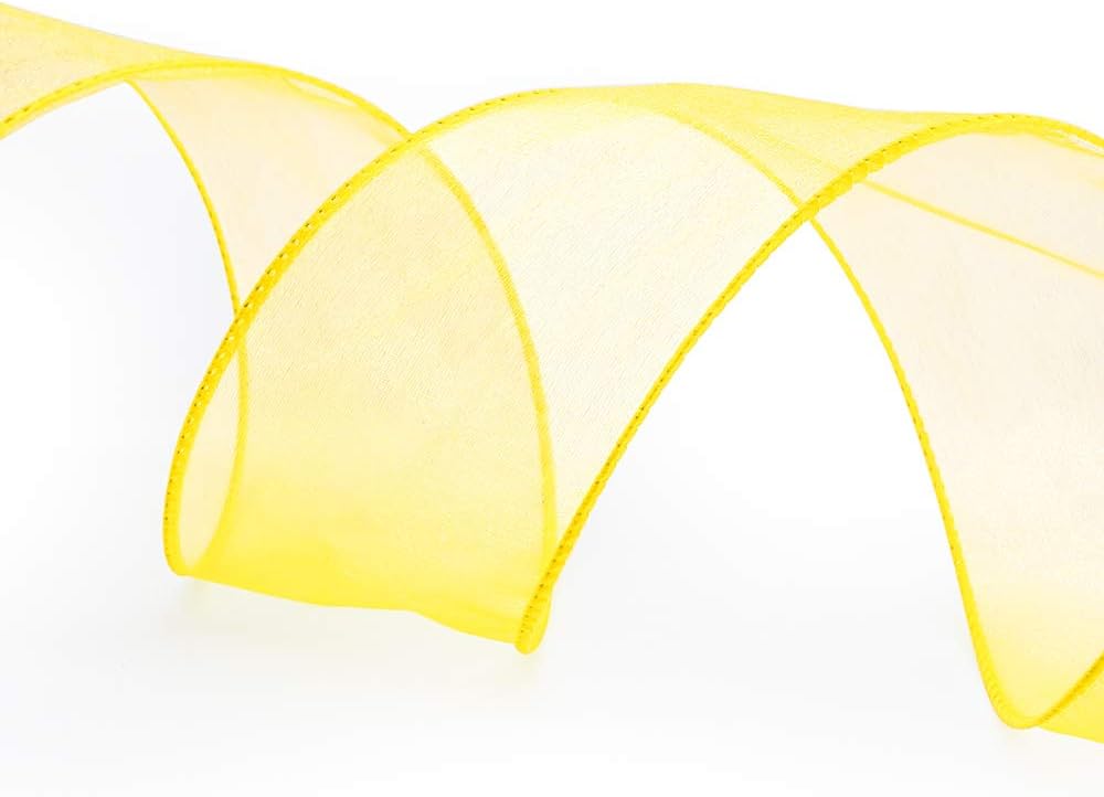 CT CRAFT LLC Sheer Organza Wired Ribbon 2.5" x 25 Yards x 2 Rolls Yellow for Wedding Chair Bow Flora Bouquet Gift Wrapping Christmas Tree Home Decor Wreath
