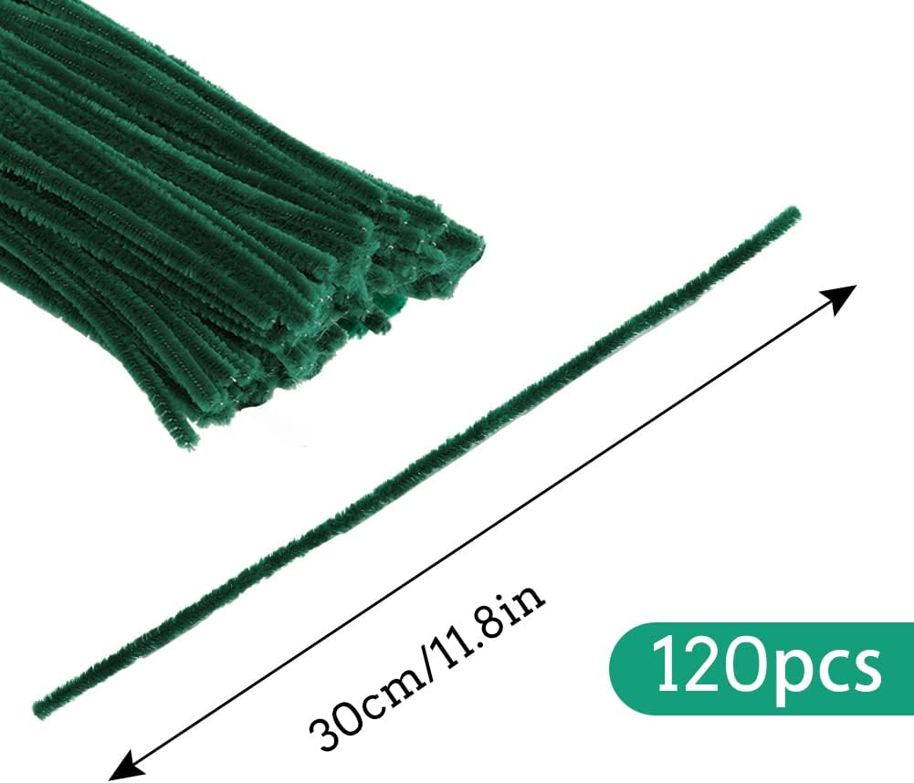 kdafio 120 Pcs Dark Green Pipe Chenille Stems, Chenille Stems Pipe Cleaners Long Craft Pipe Cleaners Pipe Cleaners for Hair Locs Beginner Creative Crafts Christmas Decorations