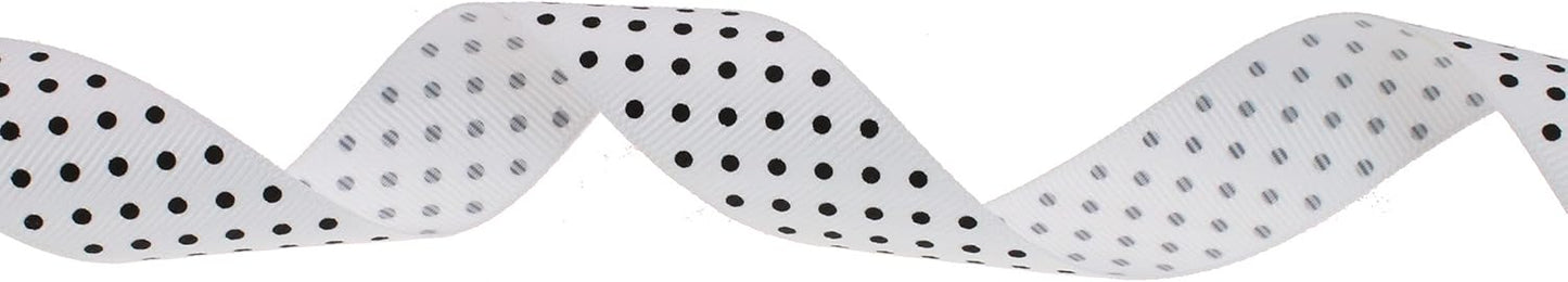 Polka Dot Grosgrain Ribbon 25 Yard Each Roll 100% Polyester (1", White)