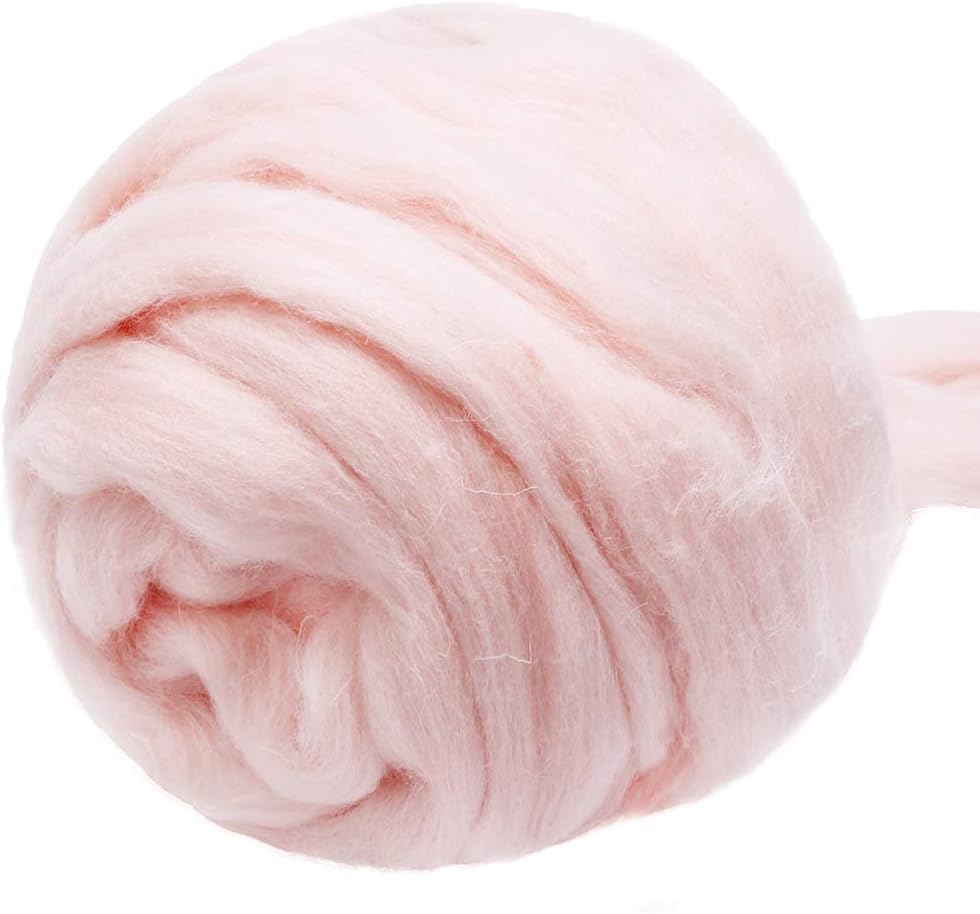 3.53oz Wool Roving Needle Felting Wool Pure Wool, Chunky Yarn, Spinning Wool Roving for Needle Felting Wet Felting DIY Hand Spinning (Meat Pink)
