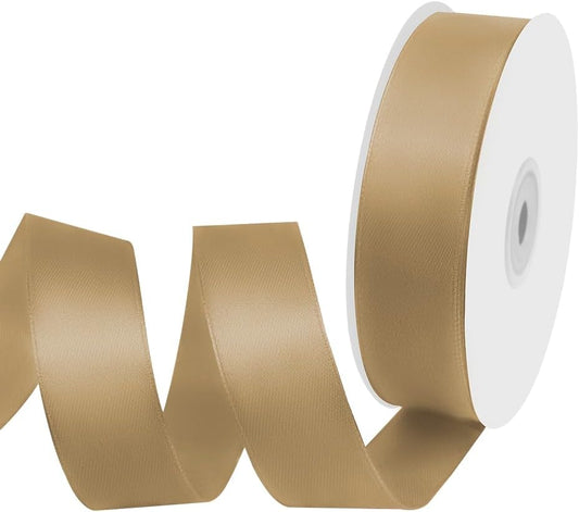 1" Width x 50 Yards Satin Fabric Ribbon, Champagne Gold Ribbon Perfect for DIY Bows, Swags, Gift Wrapping, Craft, Flower Bouquet，Christmas and Party Decoration