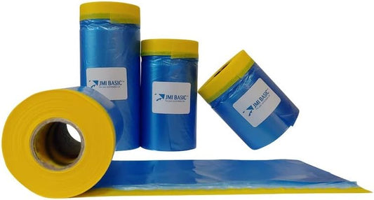 Plastic Sheeting for Car Paint – Assorted 3 Sizes Multi Pack – No Residue Painters Tape with Drop Cloth – Automotive Masking Tape with Tarp Waterproof 65 Feet (35 x 25 x 18 Inch - 3RL)