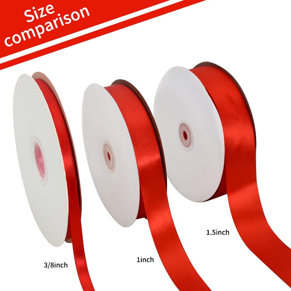 TONIFUL 1 Inch x 100yds Red Satin Ribbon, Thin Solid Color Satin Ribbon for Gift Wrapping, Crafts, Hair Bows Making, Wedding Party Decoration, Sewing, Invitation Cards, Floral Bouquets, Christmas