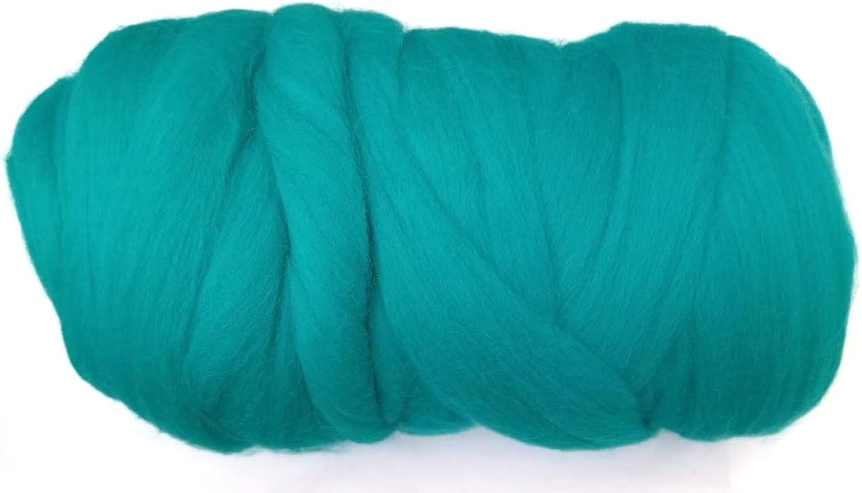 Kondoos Colored Natural Wool roving, 1 lb. Best Wool for Needle Felting, Wet Felting, handcrafts and Spinning. (Cyan, 1 lb)