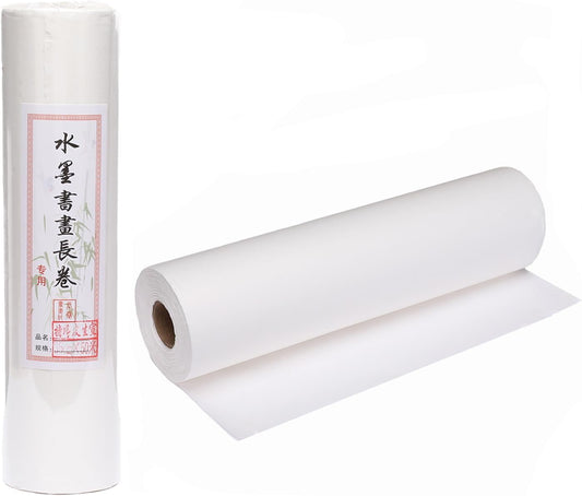 MEGREZ Roll Pack Thicken Calligraphy Xuan Paper for Chinese, Japanese, 35cm x 20m(13.8in x 65.6ft), Half Raw Ripe, White