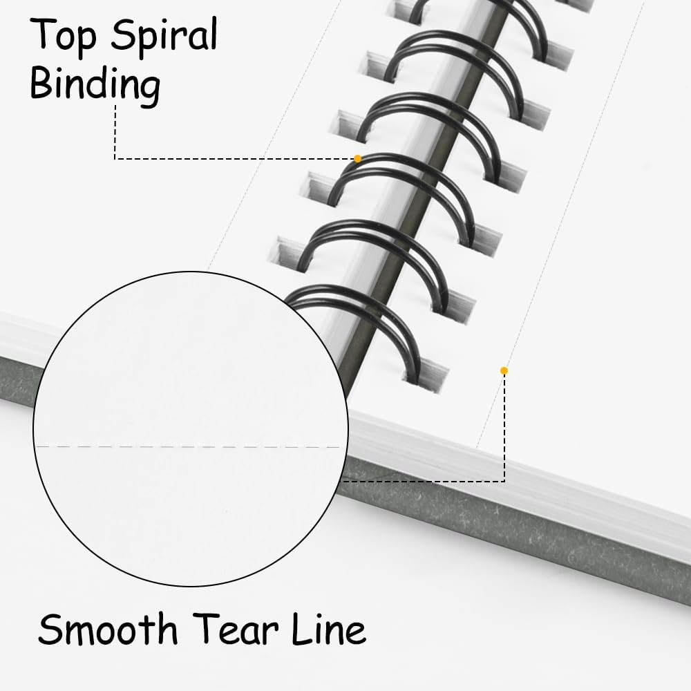 8.3x5.8 Sketch Book, Top Spiral Bound Sketch Pad, 60sheets 92lb/150gsm Bright White Paper, Acid-Free Mixed Media Paper for Painting, Dawing & Art Supplies. B-Darkgrey