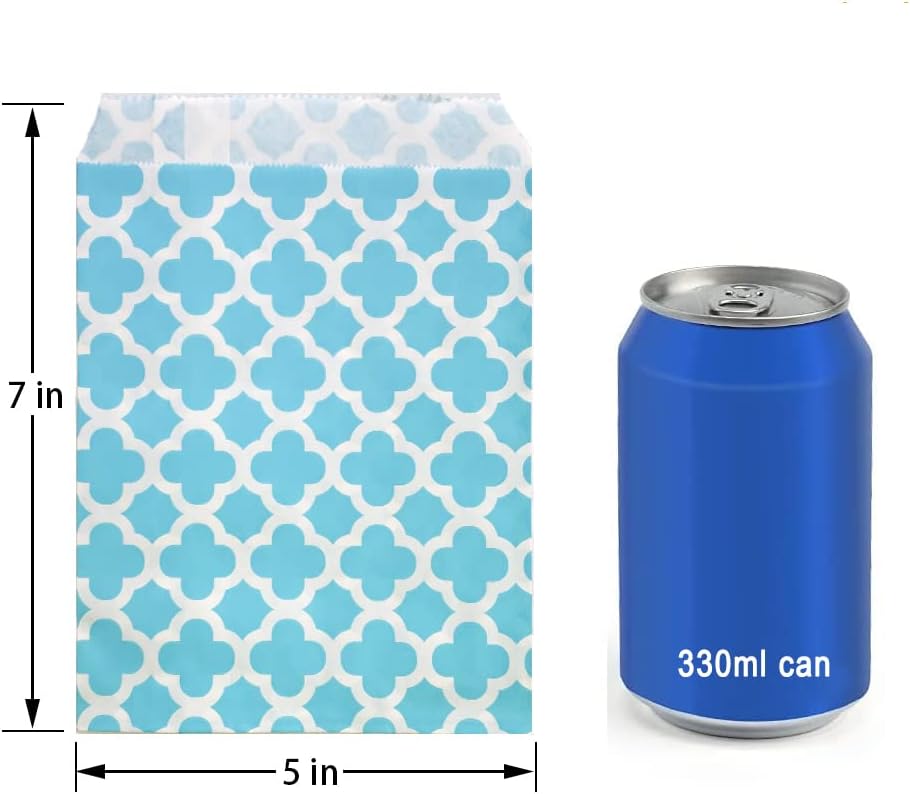 KEYYOOMY 200 Pcs Blue Candy Buffet Bags - Small Polka Dot Paper Treat Bags for Wedding & Birthday Party (5 x 7 inch)