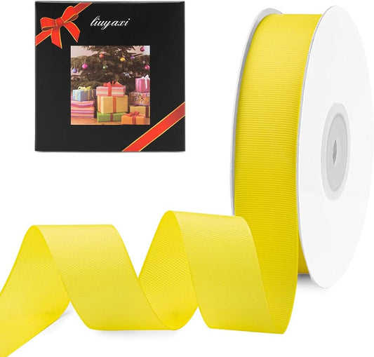 LIUYAXI 1" X 50 Yards Solid Yellow Grosgrain Ribbon, Perfect for Crafts, Wedding Decor, DIY Hair Accessories, Sewing, Gift Package Wrapping and More