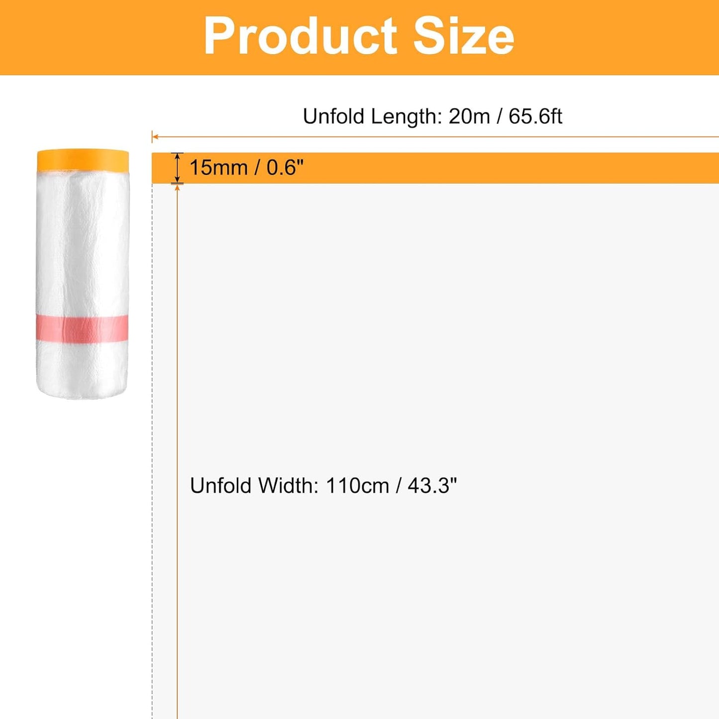 HARFINGTON 3 Rolls Pre-Taped Masking Film 43.3" x65.6ft Double Adhesive Tape and Drape Painters Plastic Drop Cloth Film with Tape Plastic Sheeting for Automotive Painting Covering