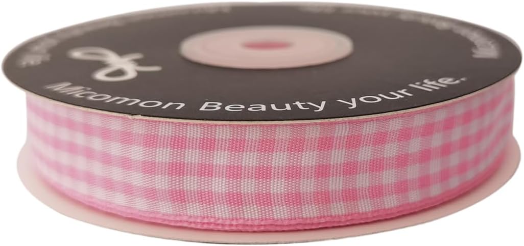 Pink Gingham Plaid Checked Ribbon 25 Yards Each Roll 100% Polyester (5/8",Pink)