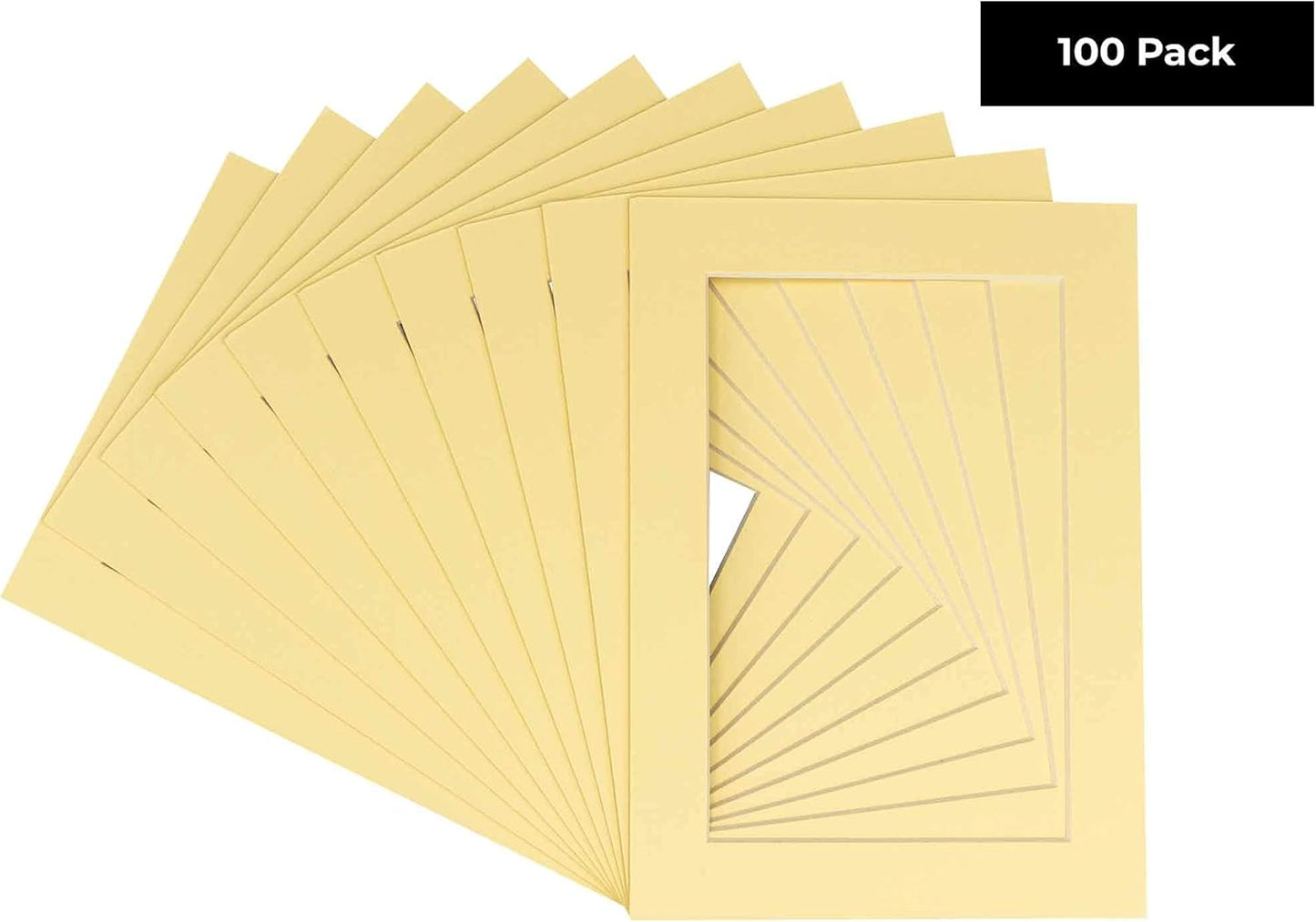 5.5x8.5 Mat for 8.5x11 Frame - Precut Mat Board Acid-Free Soft Yellow 5.5x8.5 Photo Matte for a 8.5x11 Picture Frame, Matboard for Family Photos, Show Kits, Art, Picture Framing, Pack of 100 Mats