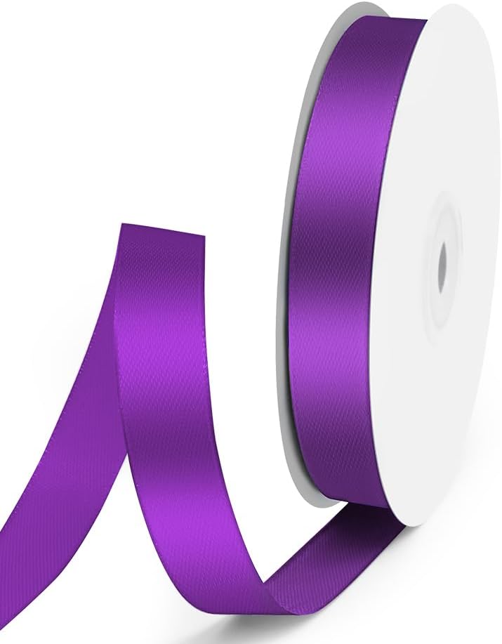 5/8" x 50 Yards Satin Ribbon - Purple Silk Ribbon with Spool - Ideal for Gift Wrapping, Floral Bouquets, Crafts, Wedding Party Decorations, Christmas and Sewing Projects