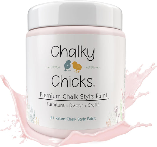Chalky Chicks All-in-One Chalk Paint for Furniture or Cabinet - 16 Fl Oz - Matte Finish Paris Pink for Metal, Wood Furniture Paint - No Sanding All-in-One for Home Decor & Crafts, USA Made