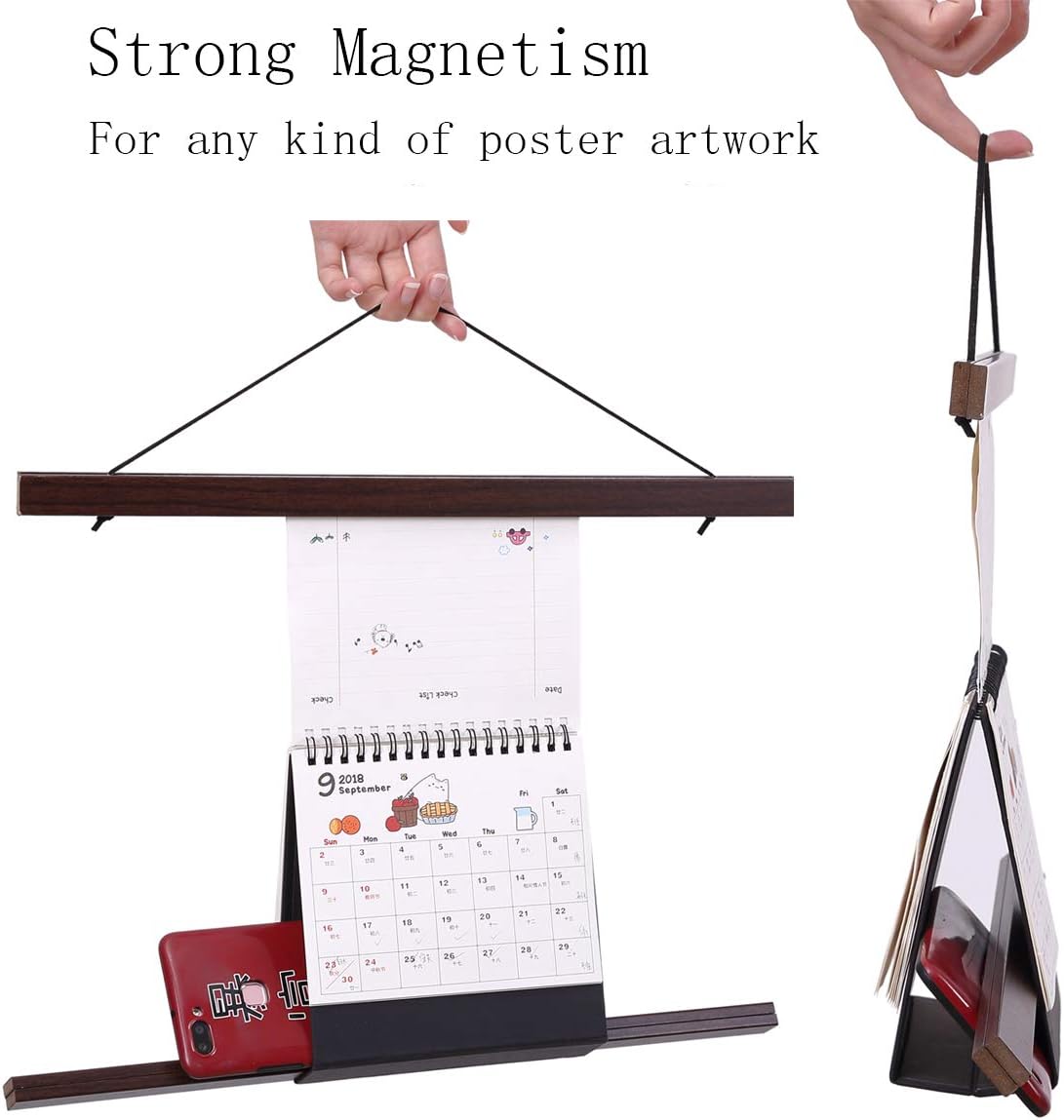 Ywlake Magnetic Poster Hanger, 34x22.5 34 x 22 34x24 Poster Frame Wood Wooden Magnet Print Posters Dowel Scroll Hanger Hangers Hanging Kit for Walls Map Canvas Artwork (Walnut, 34")