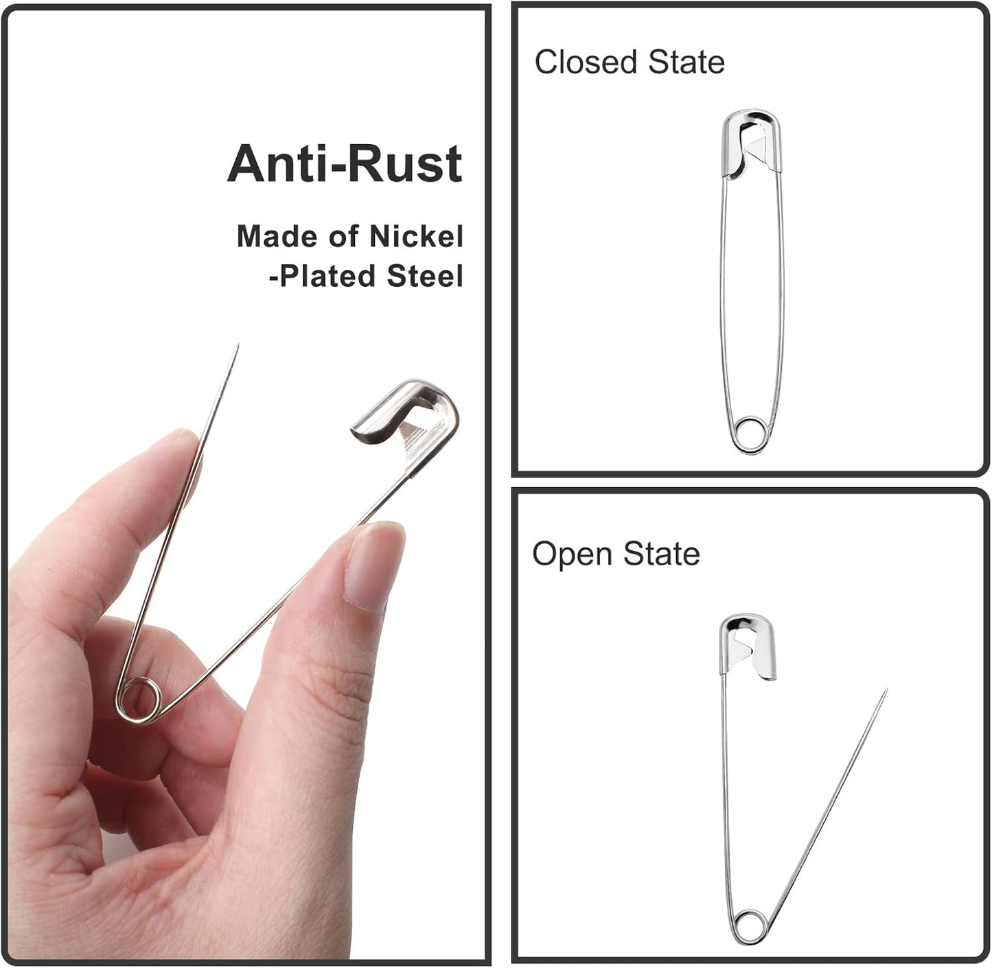 1000PCS 28mm / 1.1 Inch Heavy Duty Quilting Pins, Medium Safety Pins Size 1, Silver Metal Sewing Pins, Sharp Pins for DIY Crafts Jewelry Making Baby Clothing (Nickel Plated)