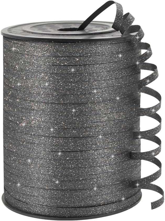 Black Glitter Curling Ribbon, 1/5" Wide x 500 Yards Christmas Curling Ribbons for Gift Wrapping, Party Decoration, Balloon String, Crafting, Balloon Ribbons for Florist Flower (1 Roll)