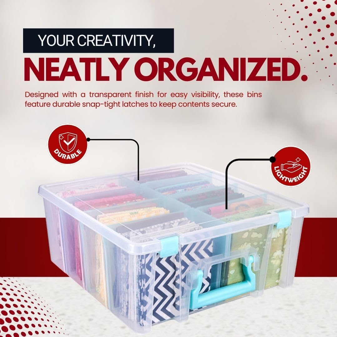 ArtBin 6990SA Super Satchel Double Deep Compartment Box - Art Storage with 8 Removable Compartments, Smart Closure for Craft Supplies (Clear & Aqua- Pack of 1)