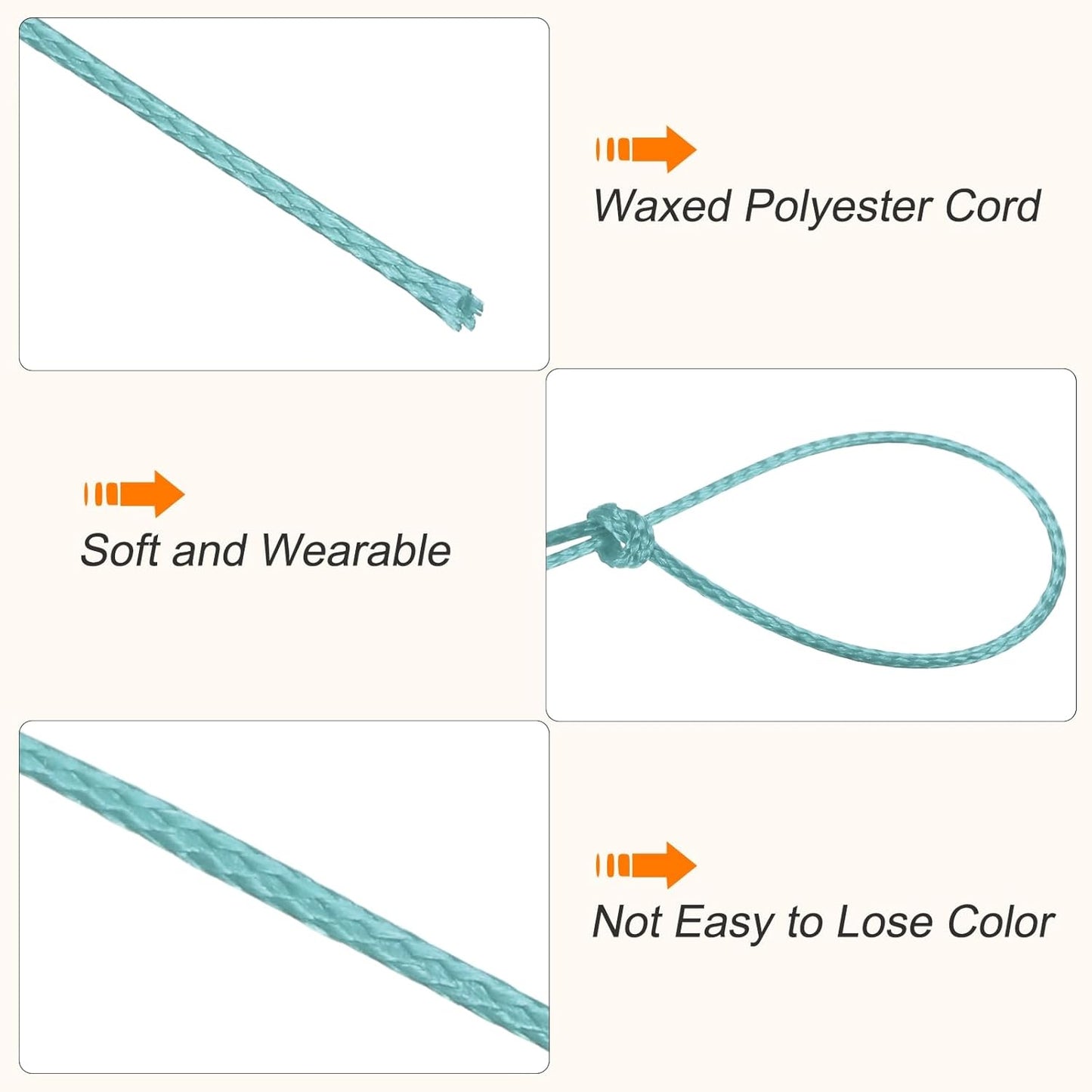 MECCANIXITY Waxed Cord 0.5mm Waxed Polyester Cord 175 Yard Wax String for Bracelet Making, Necklaces, Beading, Jewelry Making and DIY Crafts(Lake Blue)