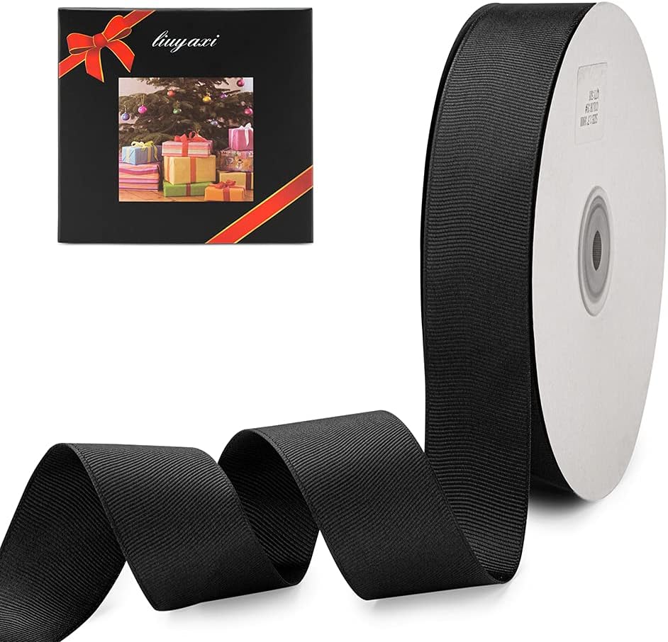 LIUYAXI 1" X 50 Yards Solid Black Grosgrain Ribbon, Perfect for Crafts, Wedding Decor, DIY Hair Accessories, Sewing, Gift Package Wrapping and More