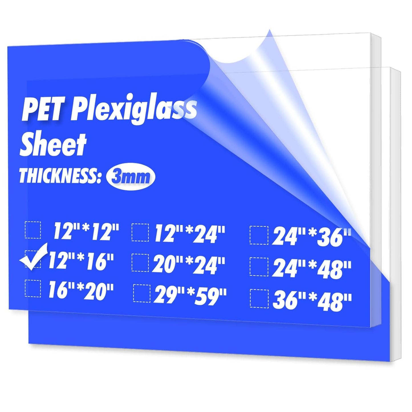 Art3d (2 Pack) 1/8" Thick Plexiglass Sheets - 16" x 12" PET Clear Sheets for Art Design, Craft Projects, Signs, DIY in Home, Wedding, Festival,Party,Office