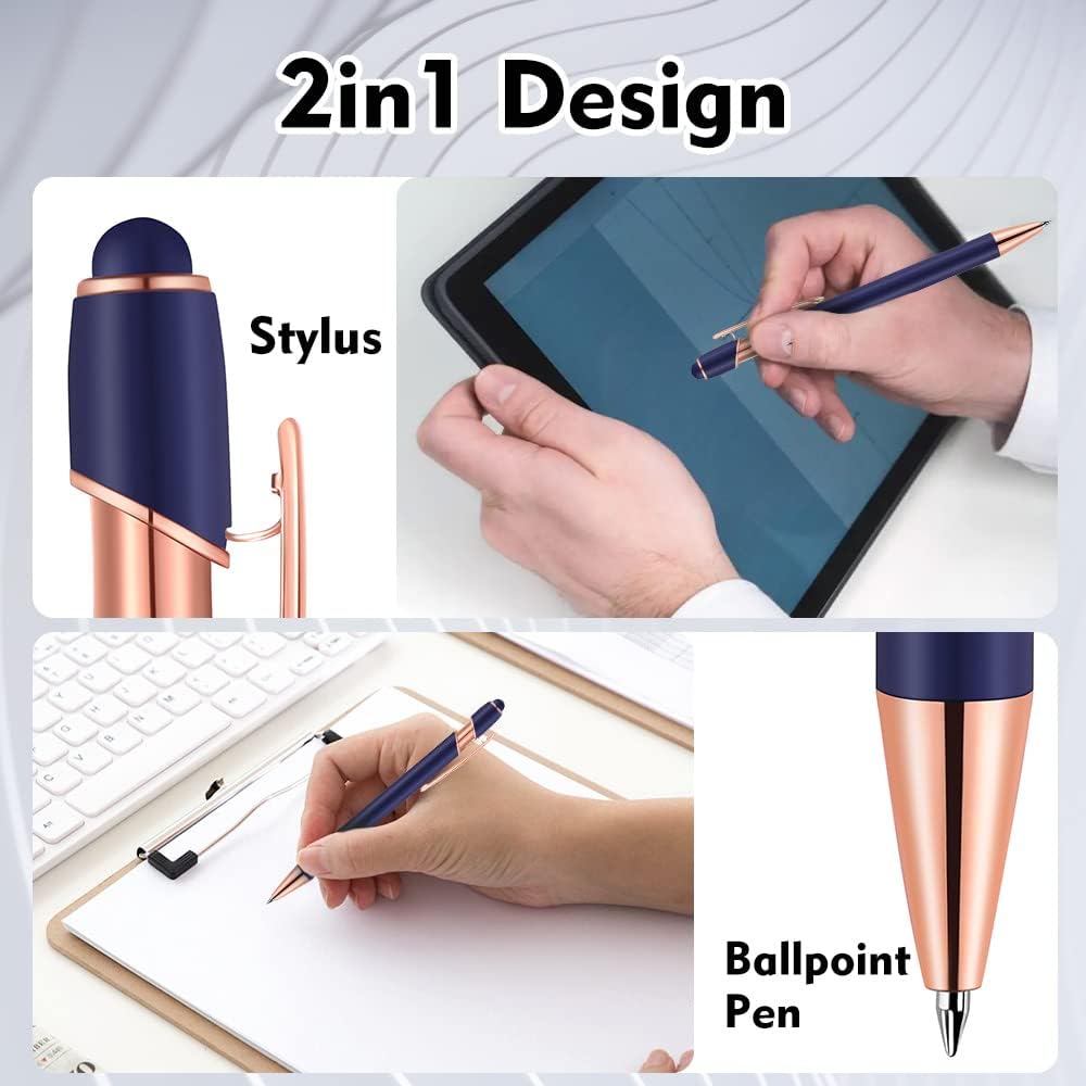 12 PCS 2 in 1 Stylus Ballpoint Pen with Stylus Tip, 1.0 mm Black Ink Metal Pen Stylus Pen for Touch Screens (Mixed Color)